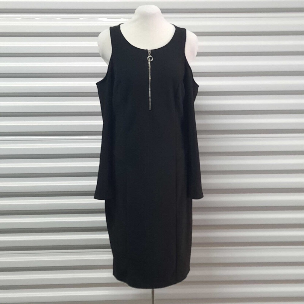 New Look Dress Women 1X Black Long Sleeve Cold Shoulder Quarter Zip Bodycon